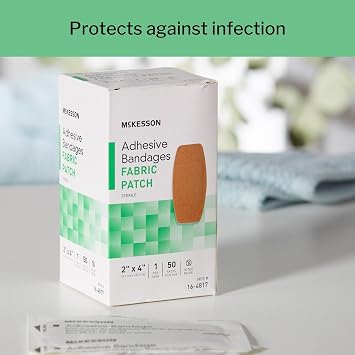 McKesson Adhesive Bandages, Sterile, Fabric, Tan, 2 x 4 in, 50 ct