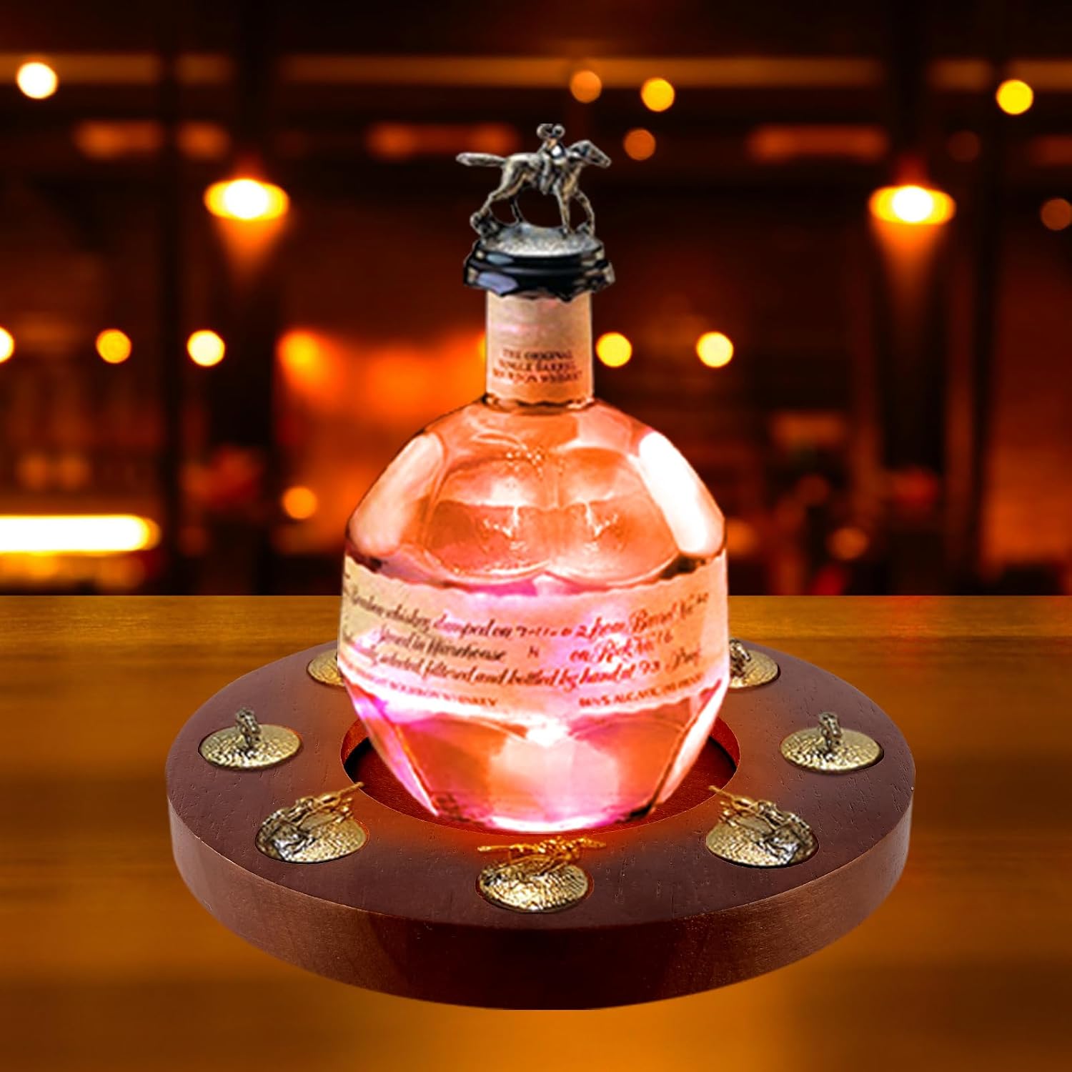 Blantons Bourbon Stopper Display with Colorful Light Decor, Round Shape Cork Stopper Display Shelf, Ideal Gifts for Father Husband(Bottle and Stopper Not Included