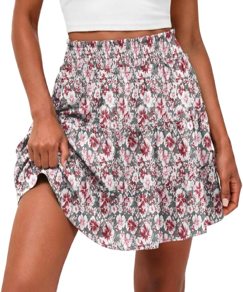 Lepunuo Womens Summer Flowy Mini Skorts Skirts Casual High Waisted Ruffle Tiered A Line Short Skirt with Pockets