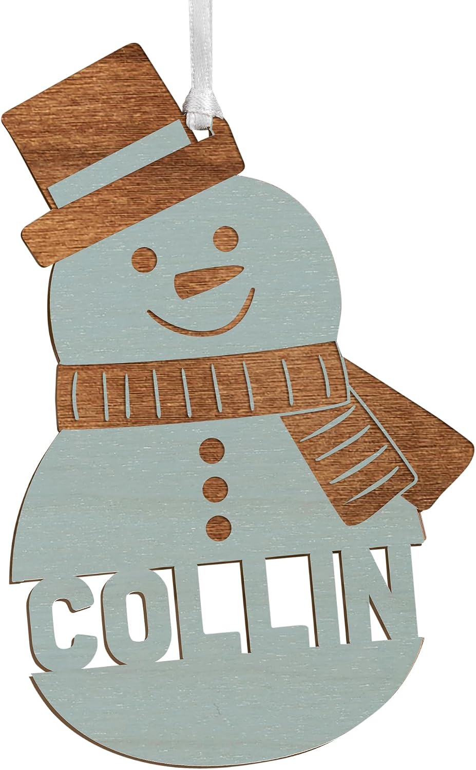 Personalization Universe Snowman Character Personalized Wood Ornament- Whitewash