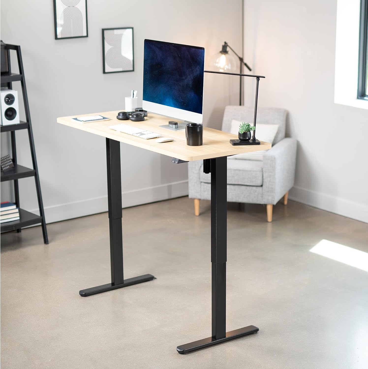 VIVO Electric 60 x 24 inch Stand Up Desk, Height Adjustable, Light Wood Top Black Frame, Home and Office Furniture Sets, DESK-KIT-B06C