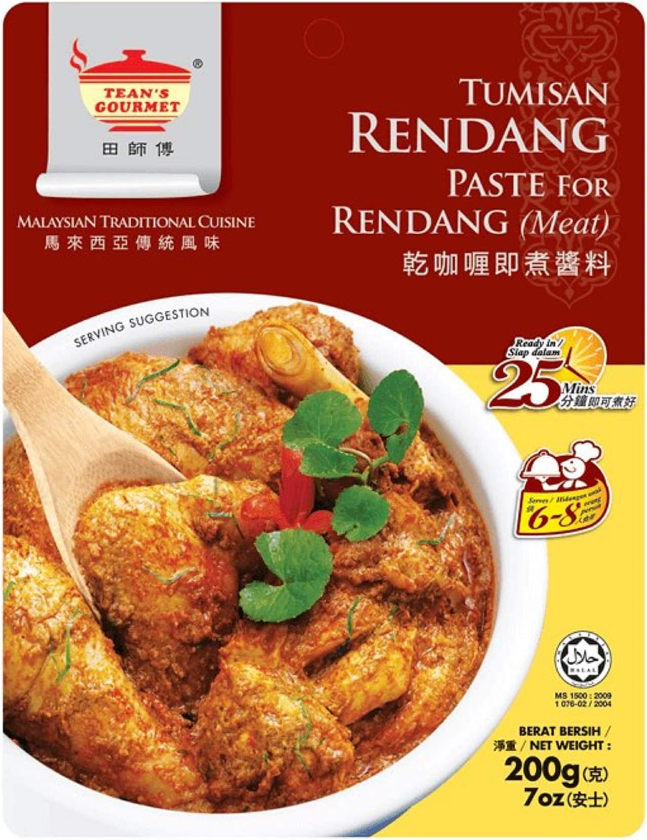 Tean's Gourmet Traditional Rendang Dry Curry Paste for Meat, 200 g