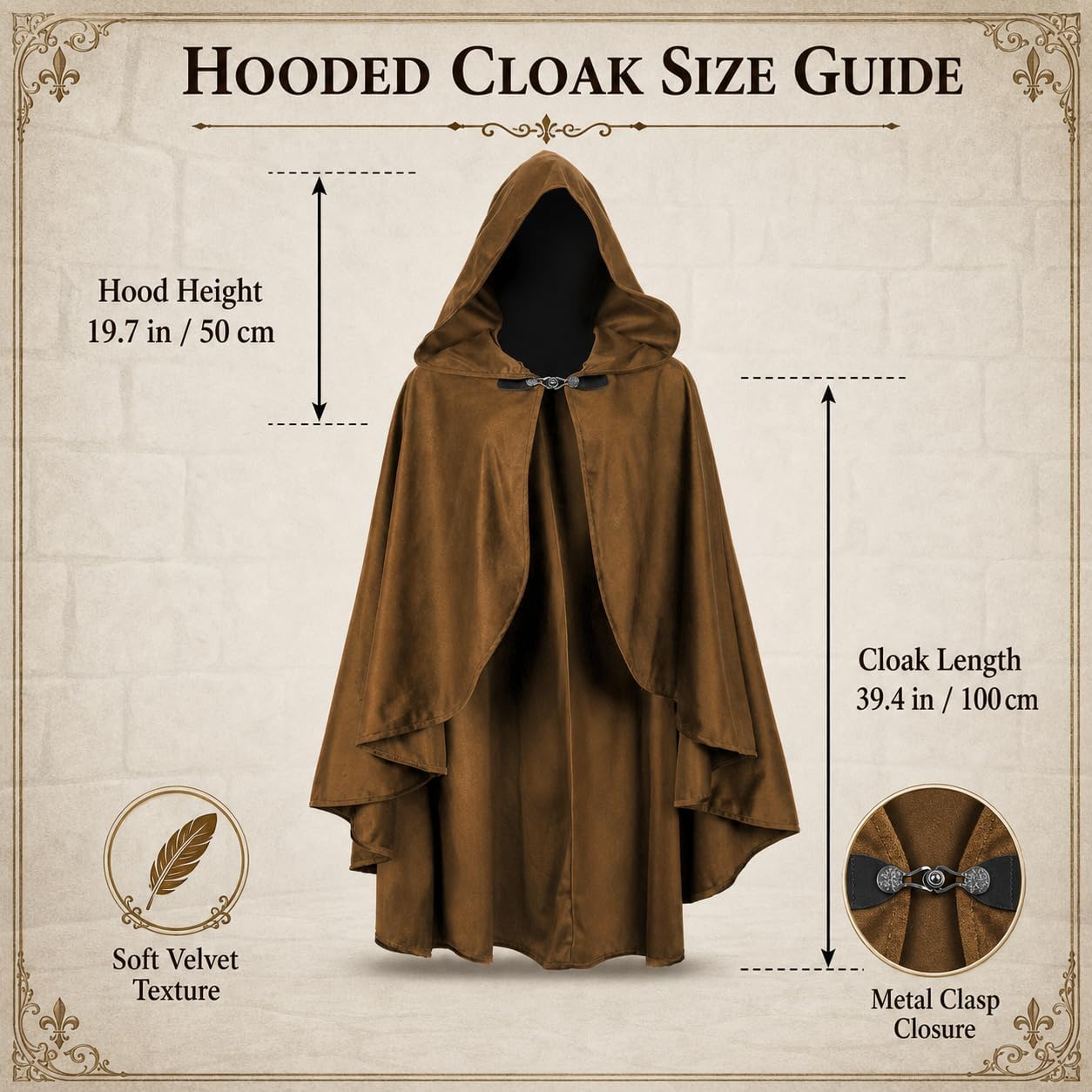 JEGERMIG Fairy Hooded Cloak Renaissance Costume Medieval Cosplay Wizard Witch Cape