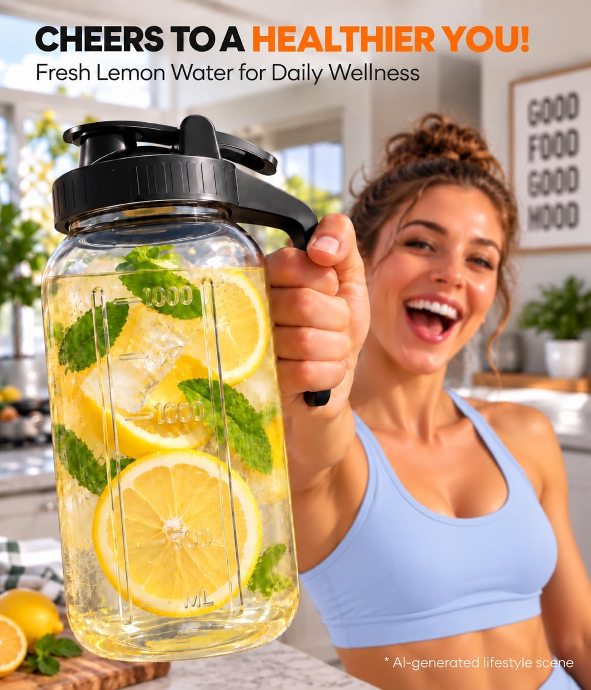 64oz Mason Jar Pitcher, Glass Pitcher with Lid for Tea & Cold Brew
