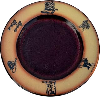 ALWAYS AZUL POTTERY New Western Salad Plate in Real Red Glaze - Handmade Pottery Plates - Ceramic Dinnerware - Traditional Patterned Stoneware Platter - Home Made Table Dishware For Salads & More