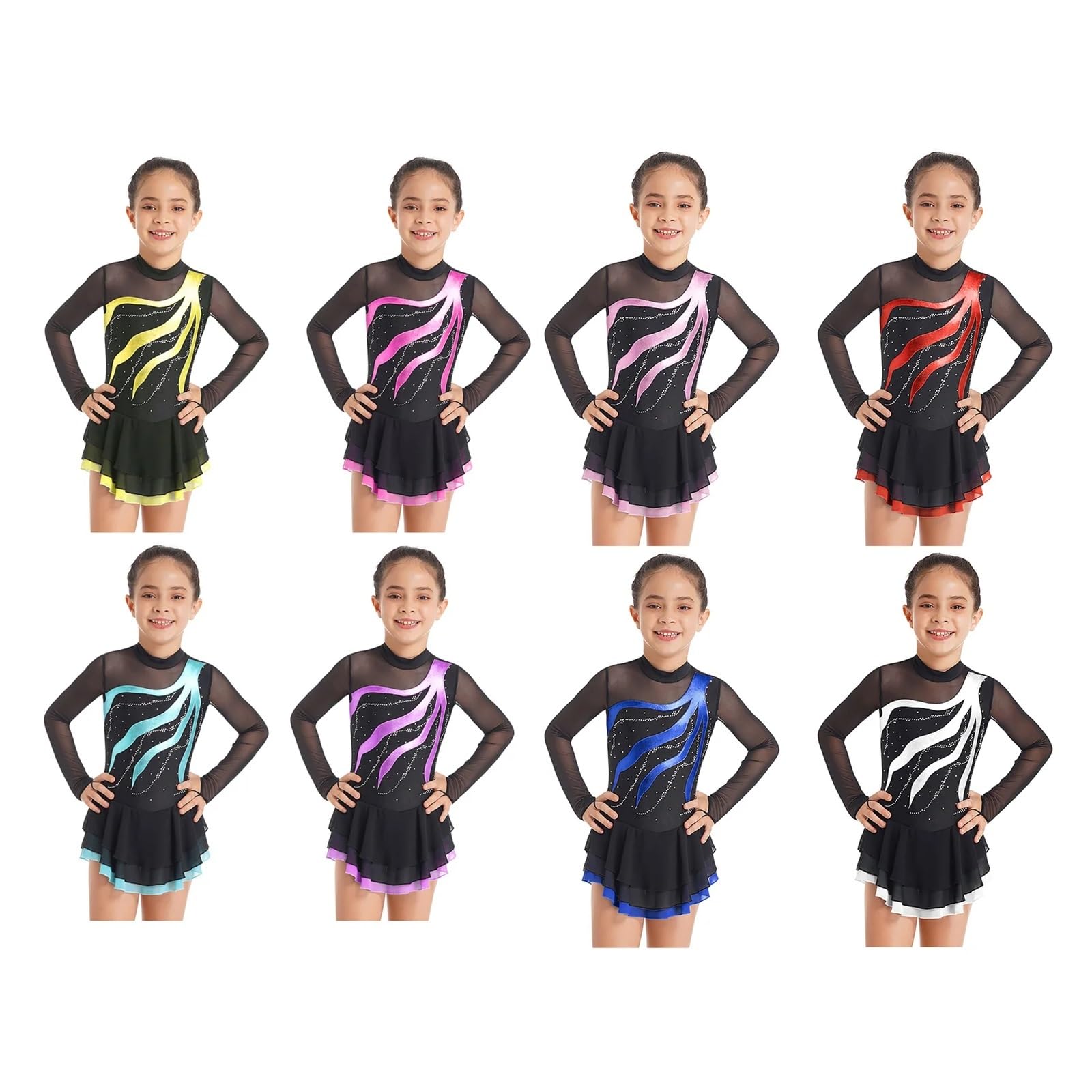Vestido de Patinaje Artístico Malla de ballet y gimnasia for niñas, con diamantes de imitación, for patinaje artístico, baile de salón, entrenamiento y rendimiento