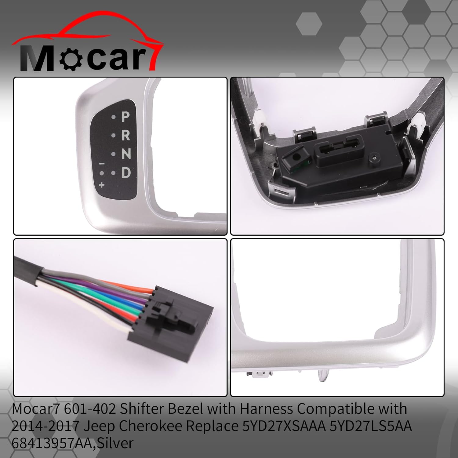 Shifter Bezel with Harness Compatible with 2014-2017 Jeep Cherokee Replace 5YD27XS5AA, 68413957AA, 601-402(Silver)