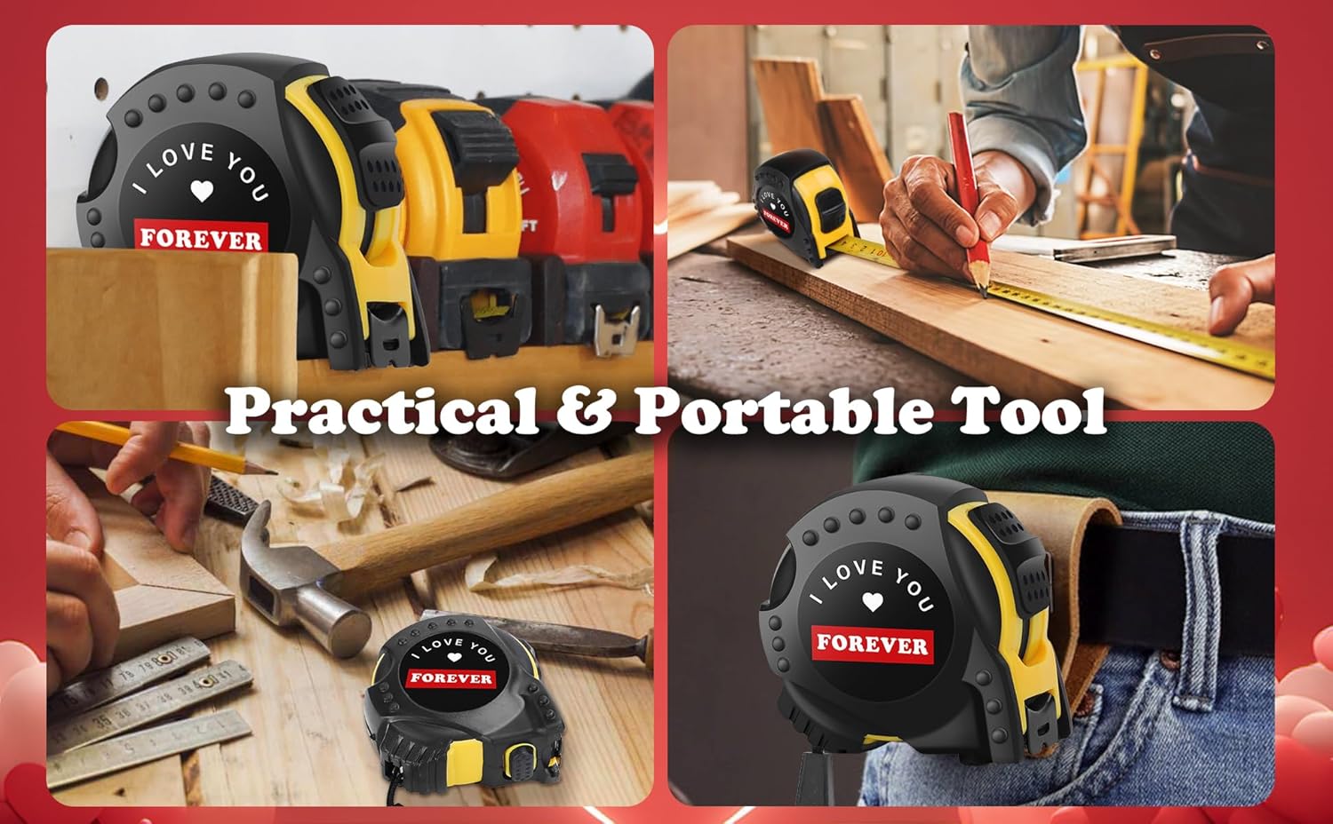 Tape Measure, I Love You Wedding Anniversary for Husband Boyfriend, Tool Gift for Men Him with Box