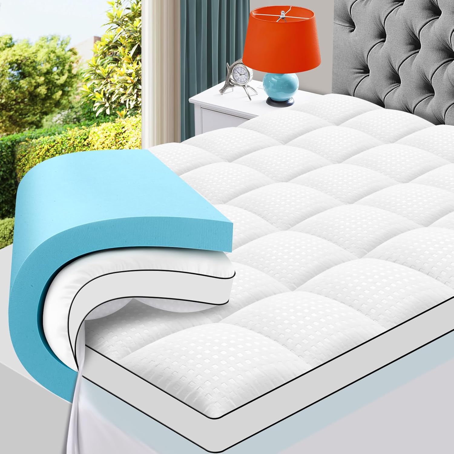 MASVIS King Size Dual Layer 4 Inch Memory Foam Mattress Topper