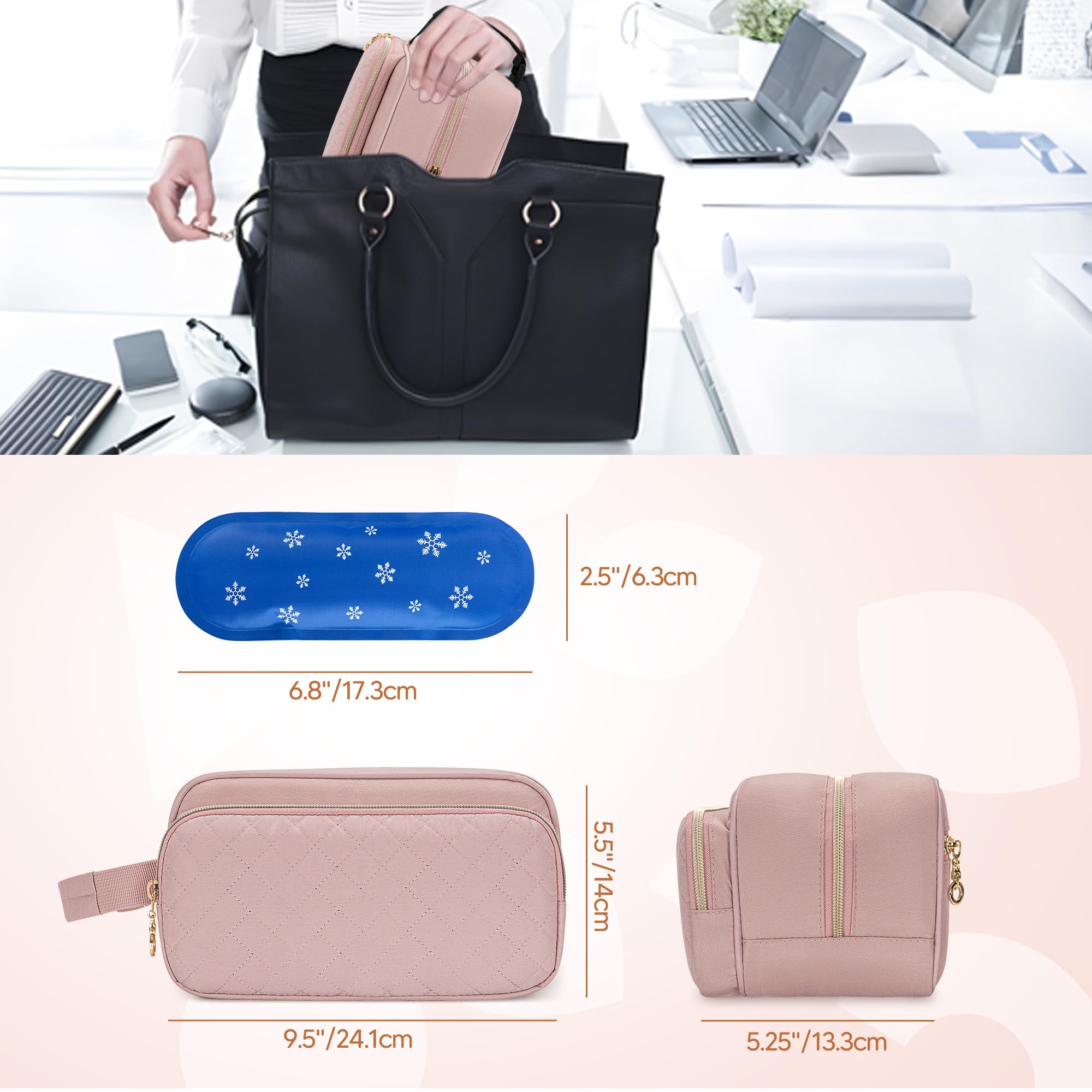 Damero Borsa Termica per Latte Materno con 4 Pacchetti di Ghiaccio, Borsa Termica per Biberon di Latte Materno per Biberon da Viaggio per Madre Che Allatta, Rosa