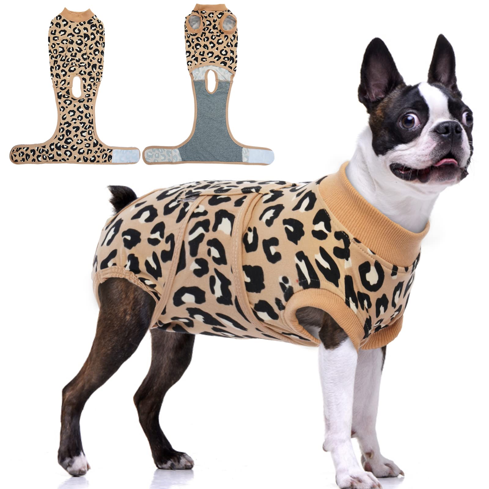 FUAMEY Dog Recovery Suit,Pet Body Suits After Surgery,Lepard Printed Spay Suit for Female Dog,Male Dogs Surgical Neuter Suit,Dog Onesie Alternative to Cone E-Collar,Pet Abdominal Anti Licking Shirt
