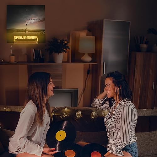 Miniatura 13 de Now Playing - Soporte para discos de vinilo, soporte para discos iluminados, pantalla acrílica de madera con luces blancas cálidas para álbumes