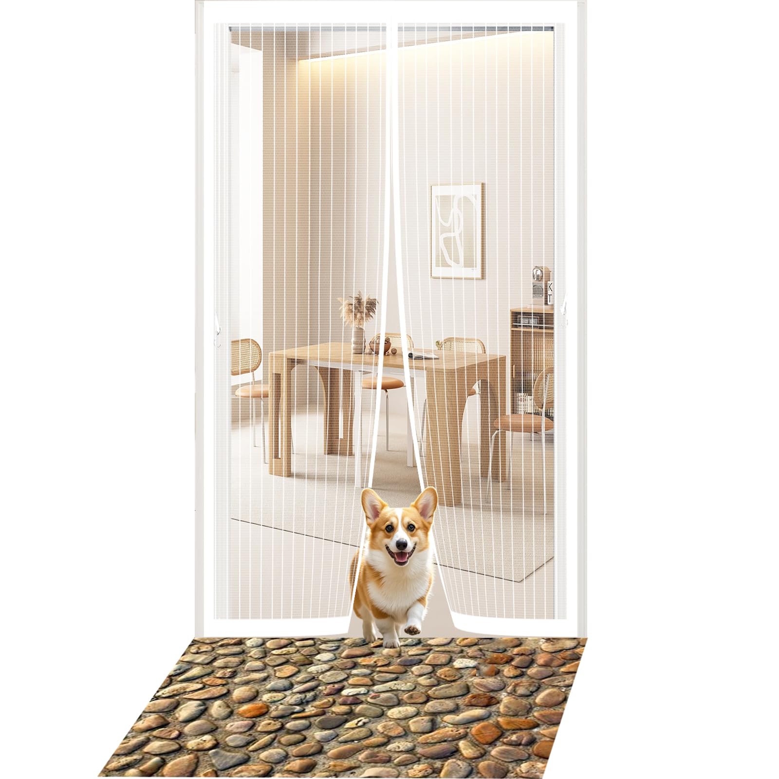 Moustiquaire porte 200x200 cm blanc B rideau magnétique maille fine