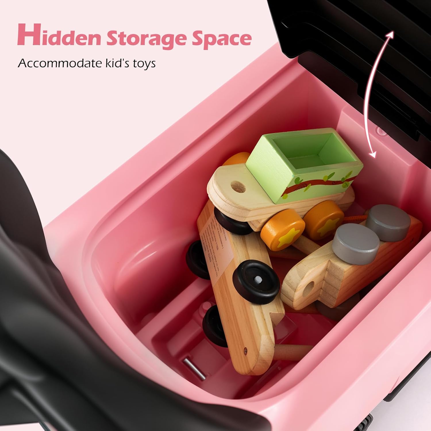 Licensed Push Car for Toddlers by INFANS, 3 in 1 Sliding Walking Car with Push Handle, Horn, Music, Underneath Storage, Foot-to-Floor Ride on Toys for Boys Girls (Pink)