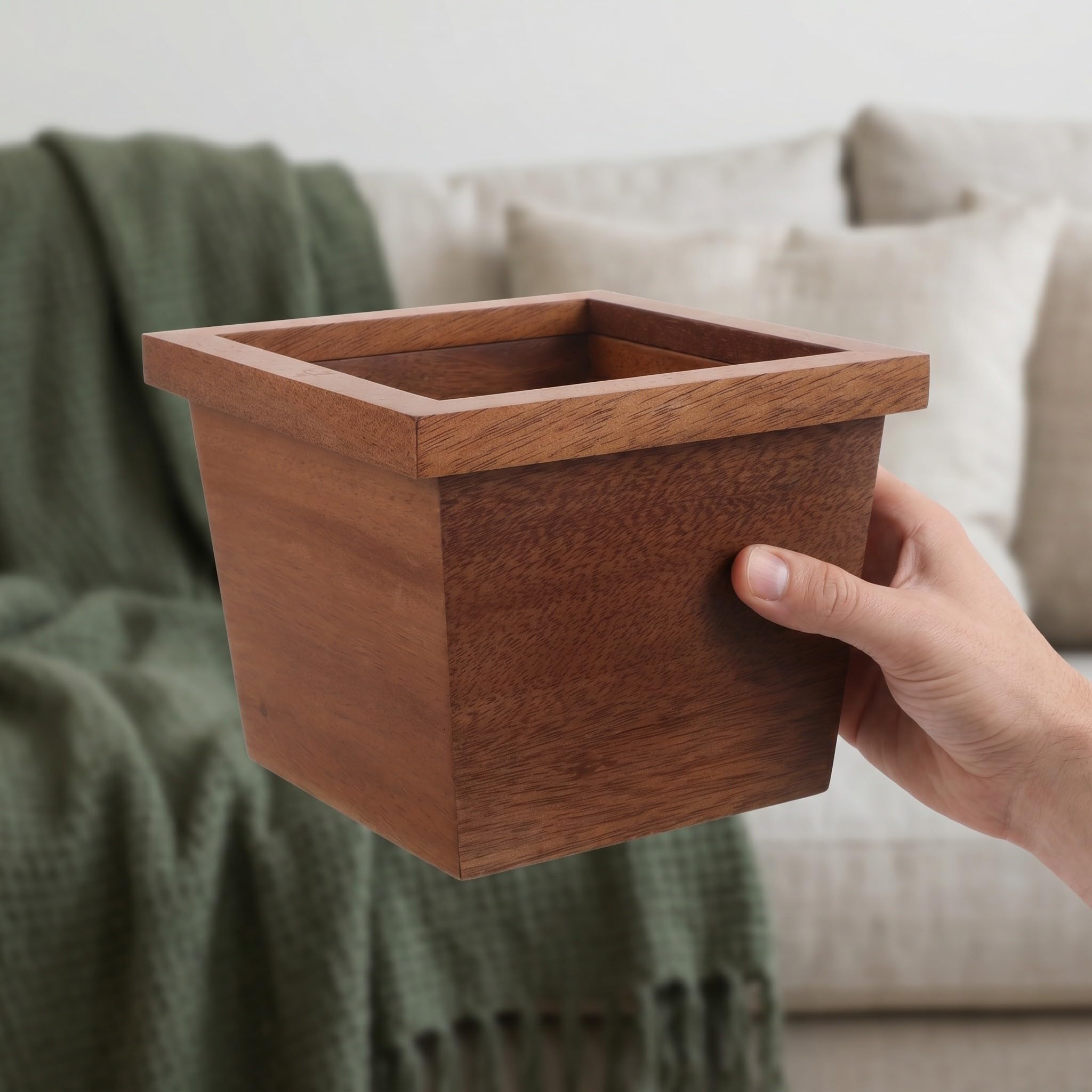 Lurrose Piccolo cestino da scrivania in legno con anello di pressione: mini cestino per rifiuti da scrivania, pattumiera per bagno, mobiletto e comodino del dormitorio