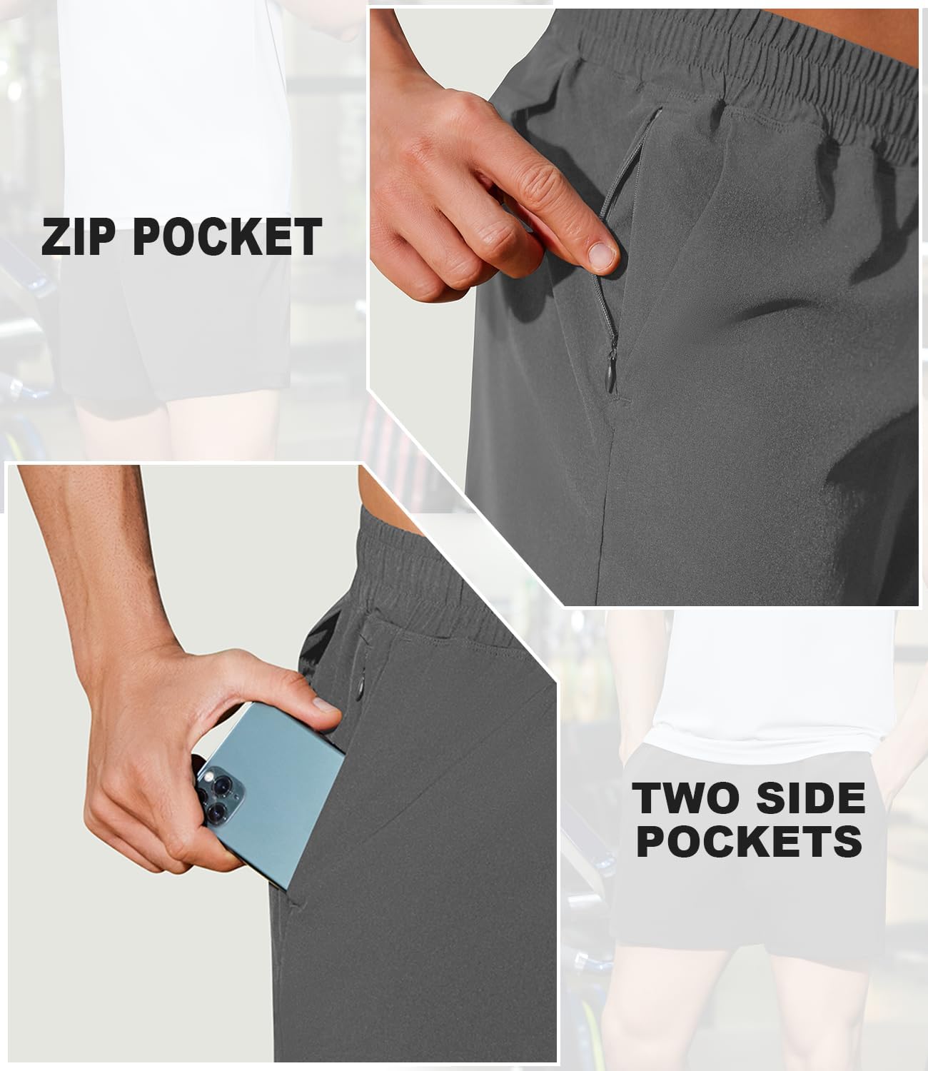 PINSPARK Men's Workout Shorts 5" Lightweight Running Shorts Quick Dry Athletic Gym Shorts with Zip Pocket Towel Loop - Image 3