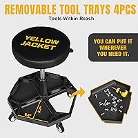 Vista 2 de YELLOW JACKET - Asiento rodante de garaje ajustable con neumáticos tipo taburete para taller, con 300 libras de capacidad, silla mecánica con ruedas