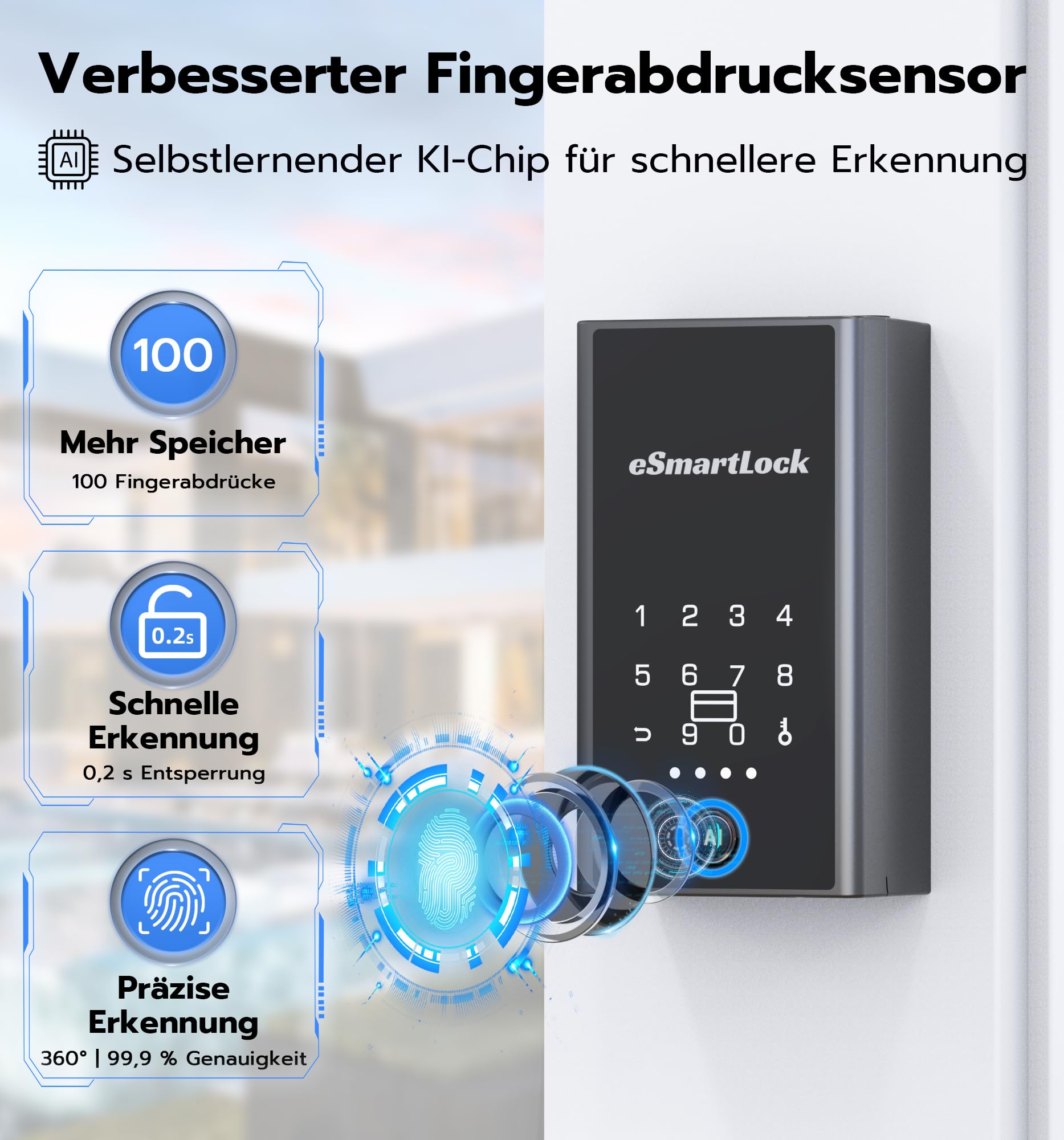 Schlüsselbox mit Fingerabdruck, RFID & Bluetooth – Wetterfester Smart-Key-Safe für Immobilienmakler & Vermieter, Schlüsselversteck außen, Türhänger oder Wandmontage