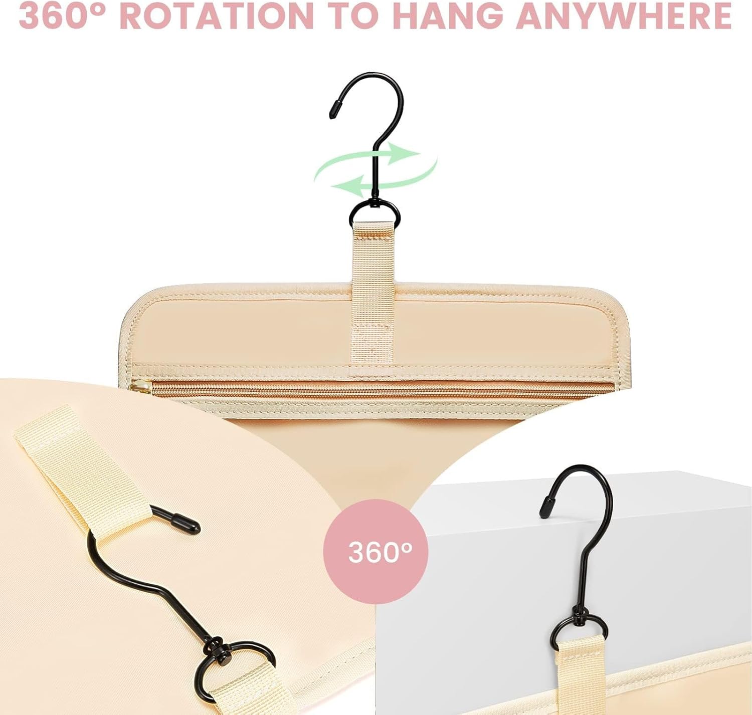 吊り下げ式コスメティックバッグ 旅行用トイレタリーバッグ メイクアップバッグ 旅行用バッグ 便利な収納バッグ コスメバッグ(Pink