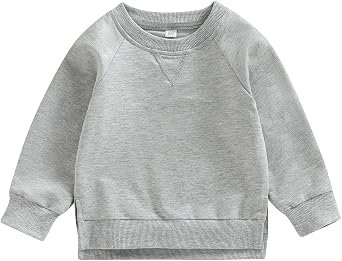 Toddler Kids Baby Boy Girl Crewneck Shirt Cotton Long Sleeve Solid Color Pullover Top Casual Spring Fall Clothes