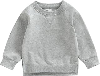 AEEMCEM Toddler Baby Boy Girl Solid Cotton Pullover Sweatshirt T-Shirt Crewneck Long Sleeve T Shirts Tops Blouse Fall Clothes