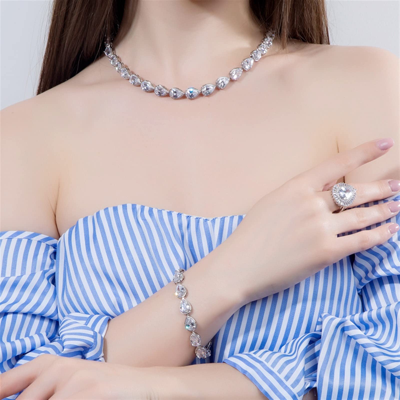 3-teiliges Braut-hochzeits-modeschmuck-Set für Damen, zirkonia-schmuck-Sets, schmuck-Sets