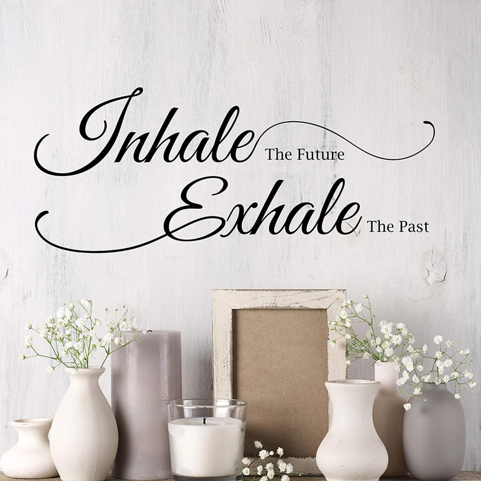 Inhale The Future Exhale The Past Wall Sticker Yoga Studio Meditation Reiki Sport Inspiral Quote Wall Decal Living Room,Black,56cmwidex23cmhigh