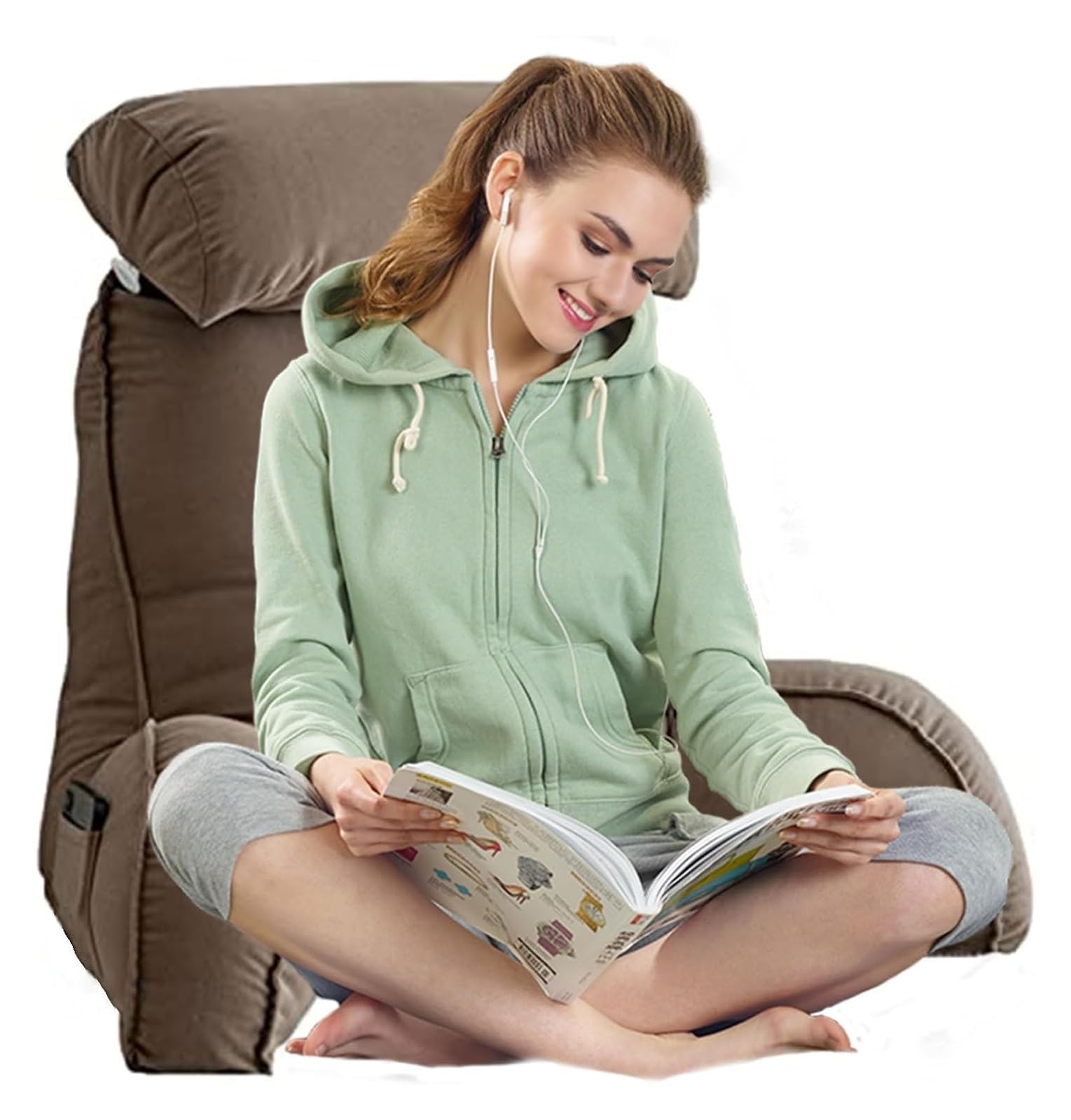 Iulgfsc Brown Reading Pillow， Reading Pillow & Back Rest With Arm,Adult Backrest Lounge Cushion