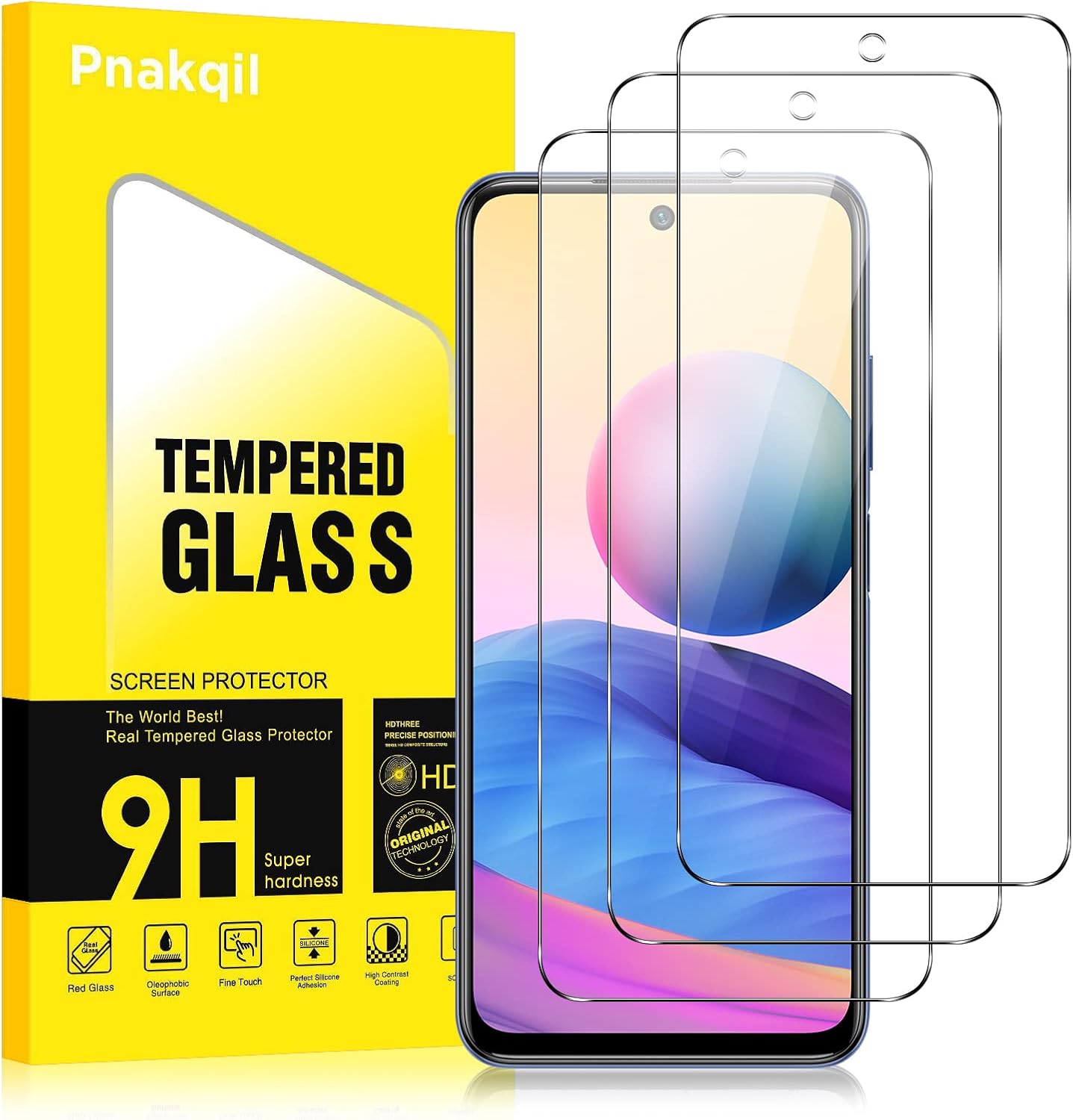 Pnakqil 3 Piezas Cristal Templado para Xiaomi Poco M3 Pro/Redmi Note 10 5G, 0,33 mm Ultrafina Protector Pantalla de Vidrio Película para Redmi Note 10 5G, Dureza 9H HD Protector,Resistente a Rayones