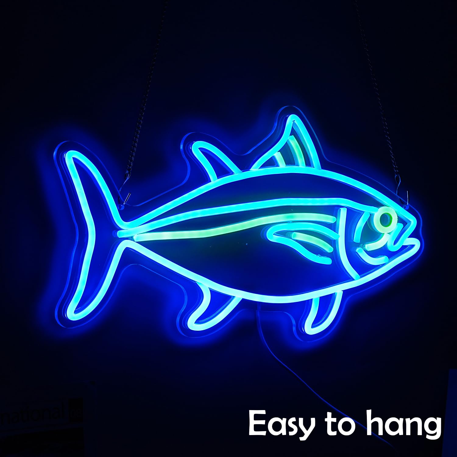 Neonowy znak tuńczyka, niebiesko-zielona ryba, neonowe znaki do dekoracji ścian, ściemniane znaki LED do sypialni, salonu, restauracji, biura, prezenty urodzinowe (40 cm x 25 cm)