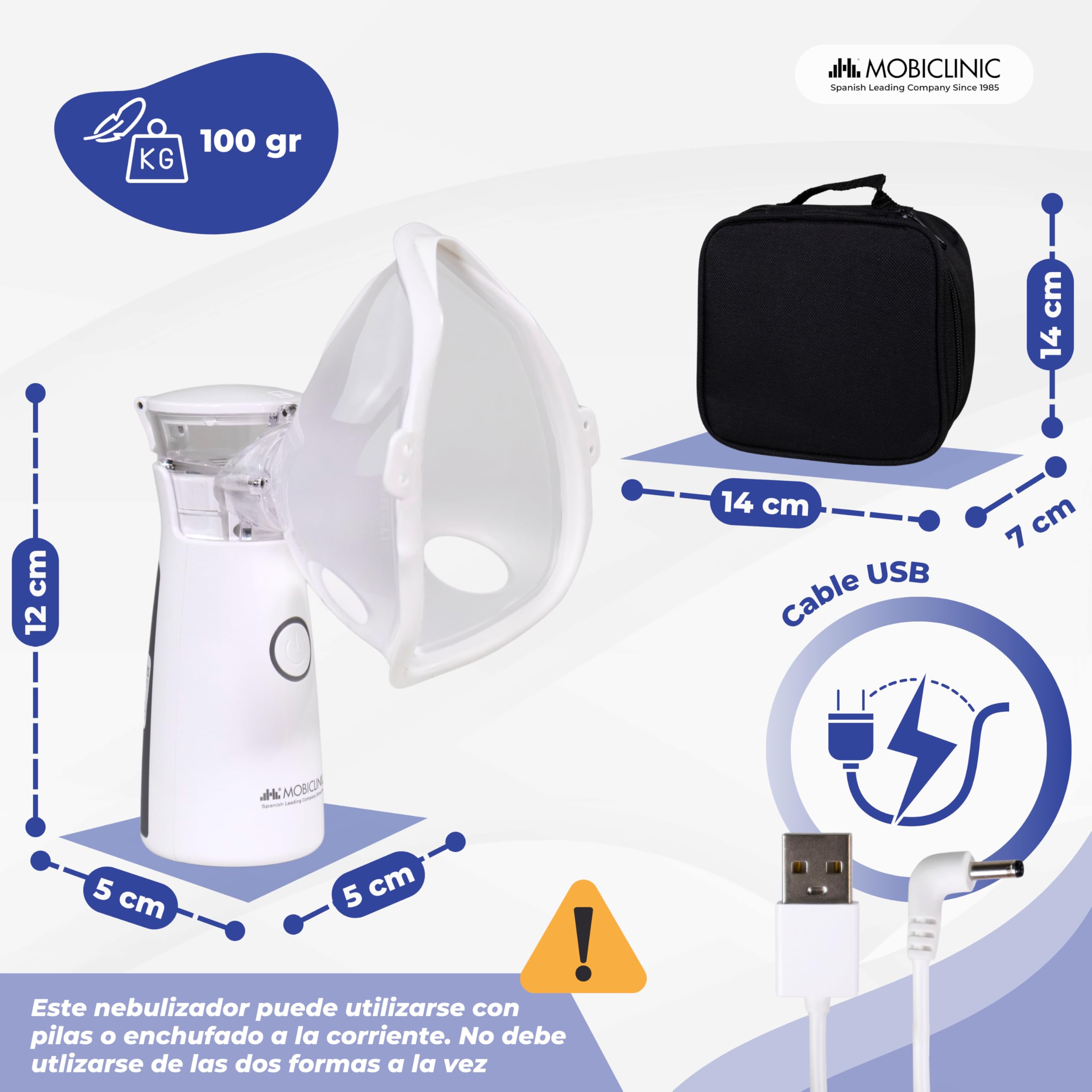Mobiclinic®, Nebulizador Portátil, Boquilla y 2 Mascarillas, Adultos y Niños, Estuche de Transporte, Silencioso, Compacto, Asma, Nebumobi1