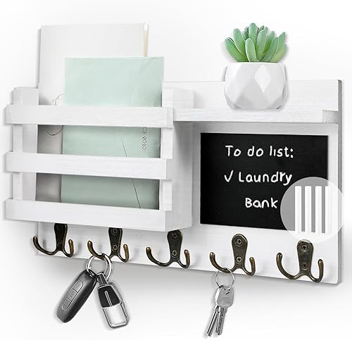 HRONRAD Soporte para llaves y correo para pared, ganchos para llaves de pared de granja con estante flotante, organizador de llaves colgante de