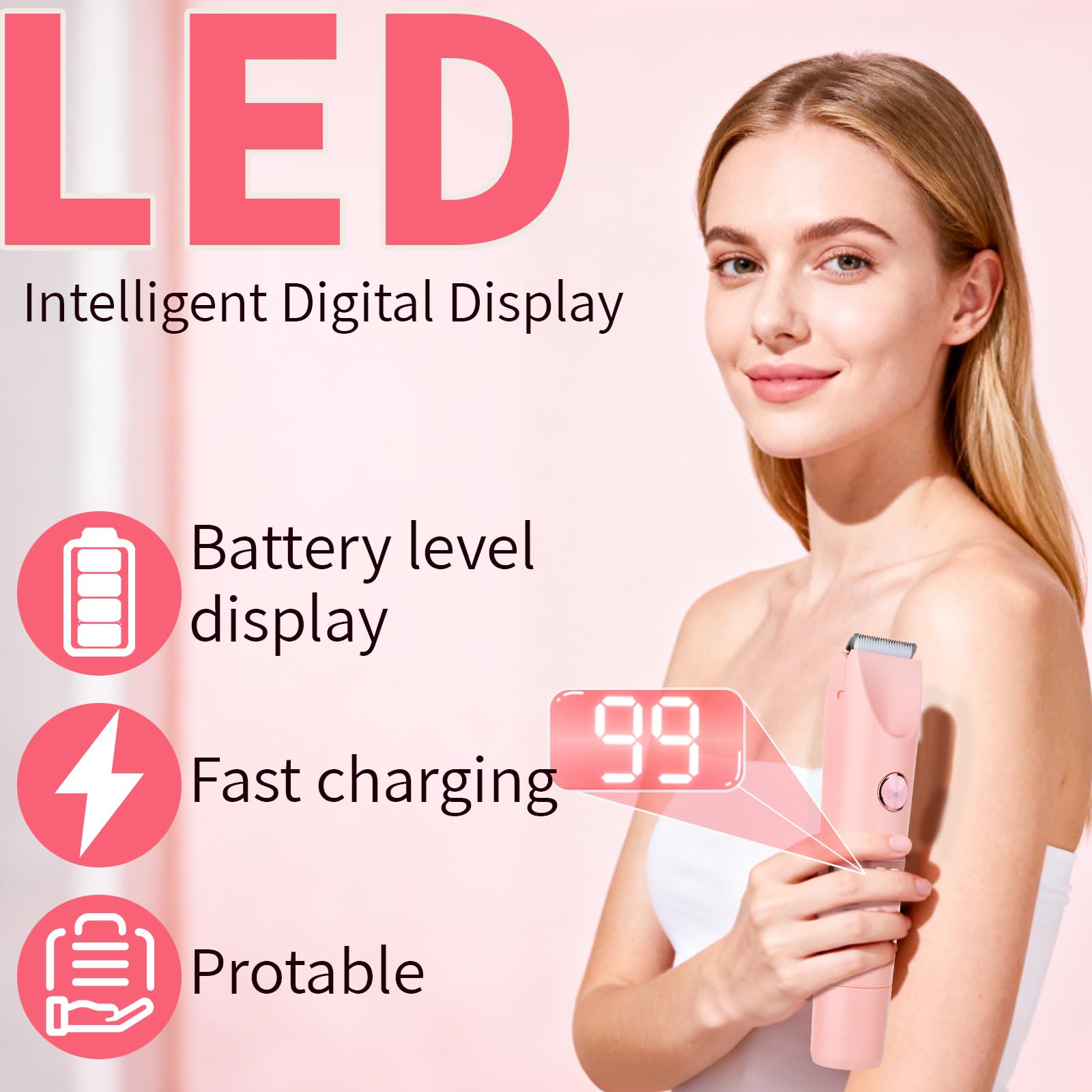 Épilateur Bikini Femme Étanche IPX7, Rasoir Électrique Double Tête 2 en 1 avec Écran LED, Rechargeable par USB, Épilation Douce et Indolore pour Bikini, Visage, Aisselles et Jambes