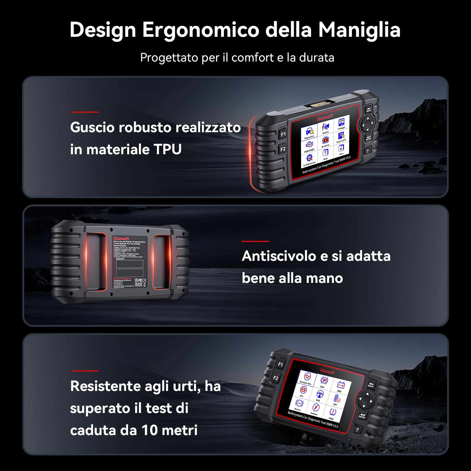 iCarsoft BMM V2.0 OBD2 Auto Diagnostica per BM.W/Mini/Rolls-Royce, Diagnosi Auto in Italiano Tutti i Sistemi, 9 Funzioni di Ripristino, Olio/EPB/BMS/ETC/SAS/INJ/TPMS/DP-F/ABS, Aggiornamento a Vita