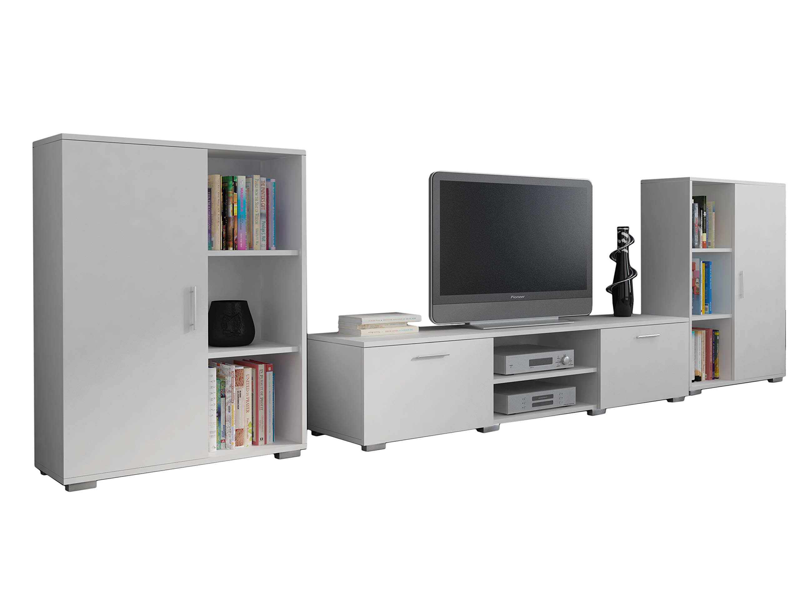 Per la vita Wohnwand Herkules, Schrankwand Wohnzimmer Modern, Wohnzimmerschrank mit Fernsehtisch, Sideboard und Wandregal Wohnzimmer Komplett Möbel - Weiß