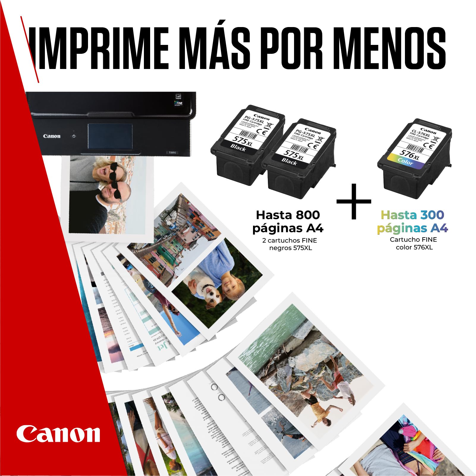 Canon PG-575XL + CL-576XL, Cartuchos de Tinta Original, Tamaño XL, 2 Cartuchos de Tinta Independientes en Color Negro y 1 Cartucho Multicolor, Compatible con Impresoras de Inyección de Tinta PIXMA