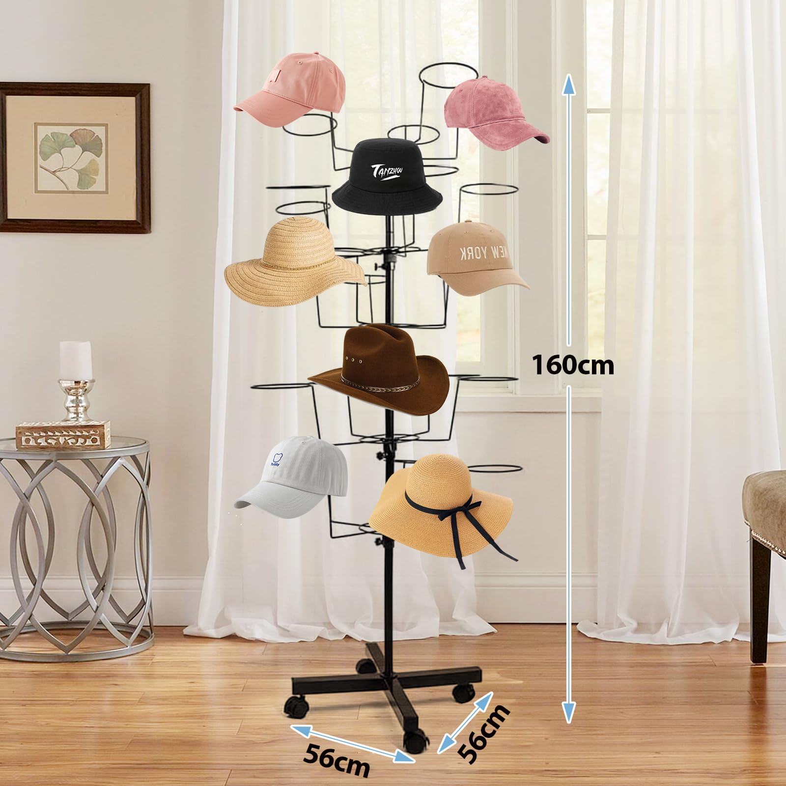 Supporto per cappelli a 5 piani, supporto girevole per parrucche, supporto per cappello, supporto per parrucche, in metallo, per cappelli, guardaroba