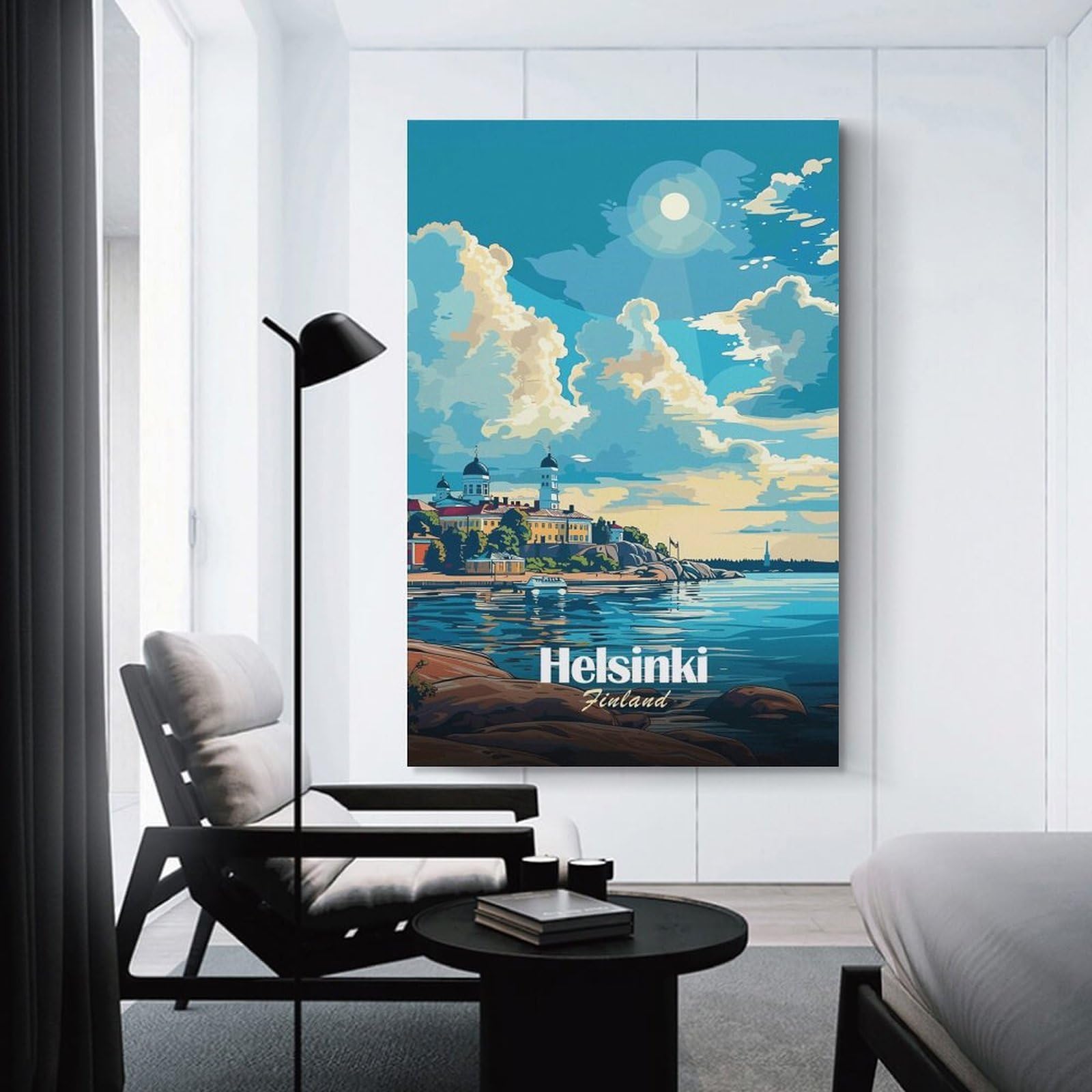 Junmoney Wall Picture Print Helsinki Cityscape Poster, 08x12inch(20x30cm), for Living Room, Lounge Or Sitting Room, Modern Wall Decor for Cosy Interiors