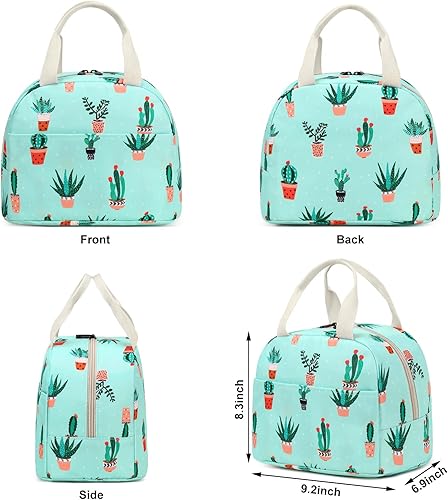 Miniatura 6 de Lonchera para niñas y mujeres, reutilizable, aislada, para la escuela, el trabajo, picnic (Cactus)
