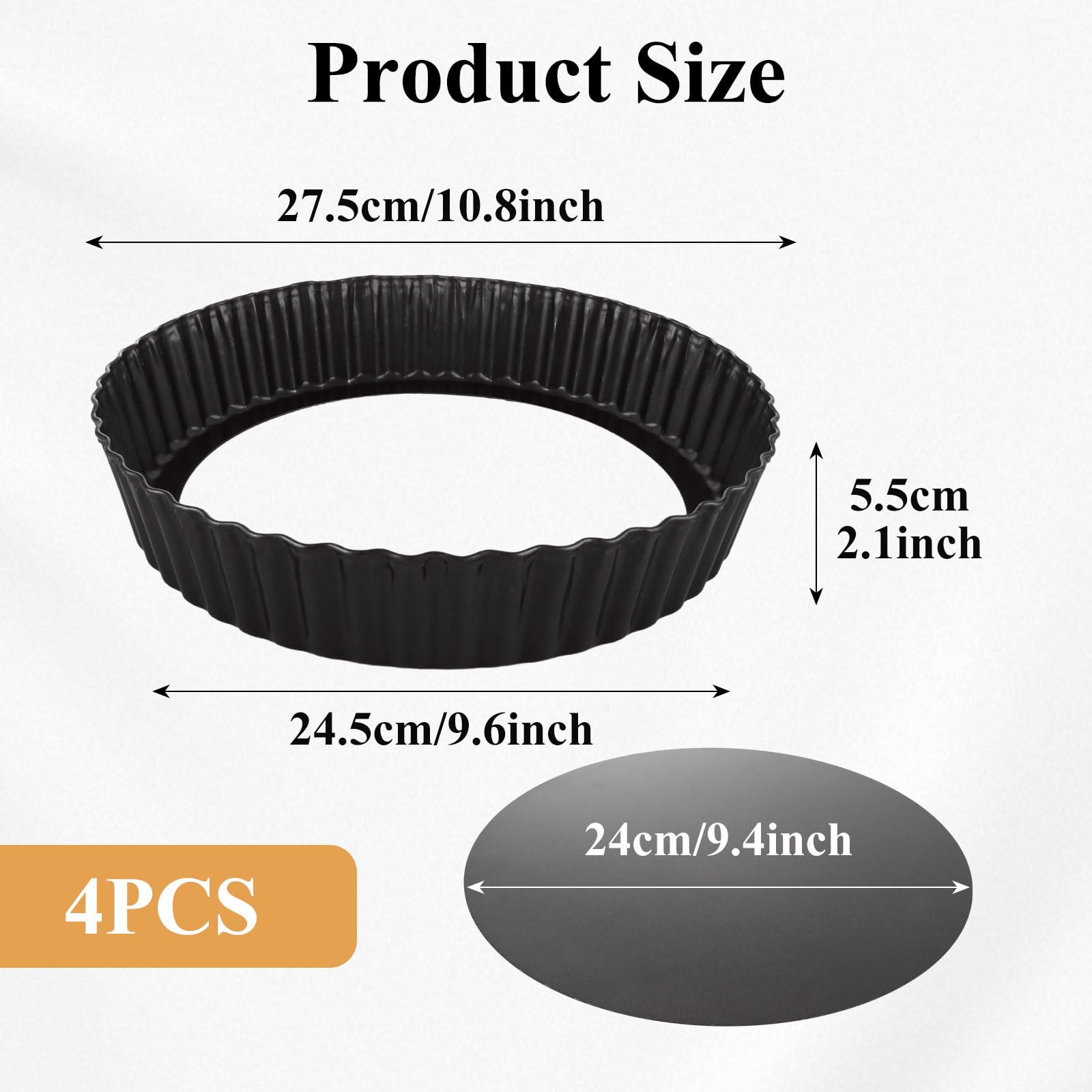 GBACHOOSE 4 Pcs Deep Quiche Pan, 27.5cm/10.8inch Quiche Tins with Loose Bottom, 5.5cm Deep Tart Tin, Non-Stick Quiche Dish, Round Flan Tins for Baking Pies Pizza Cheese Cakes Fruit Tart - Image 2