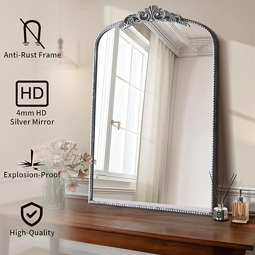 Miniatura 2 de Micasso Arendahl - Espejo de arco tradicional, 36 x 24 pulgadas, espejo arqueado de estilo francés plateado para encimera, entrada, chimenea y sala