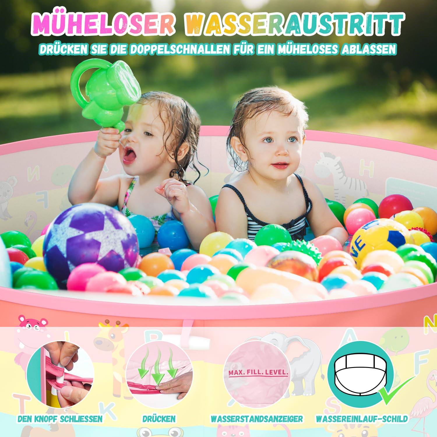 Baby Planschbecken mit Dach UV Schutz 50+ Pop-Up Strandmuschel 4 in 1 Portabler Baby Pool mit Sonnenschutz