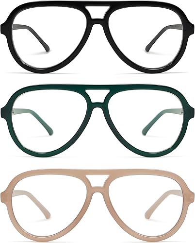 AMOMOMA Paquete de 3 lentes de lectura retro estilo aviador para mujeres y hombres, marco de computadora con luz azul para lector grande clásico de