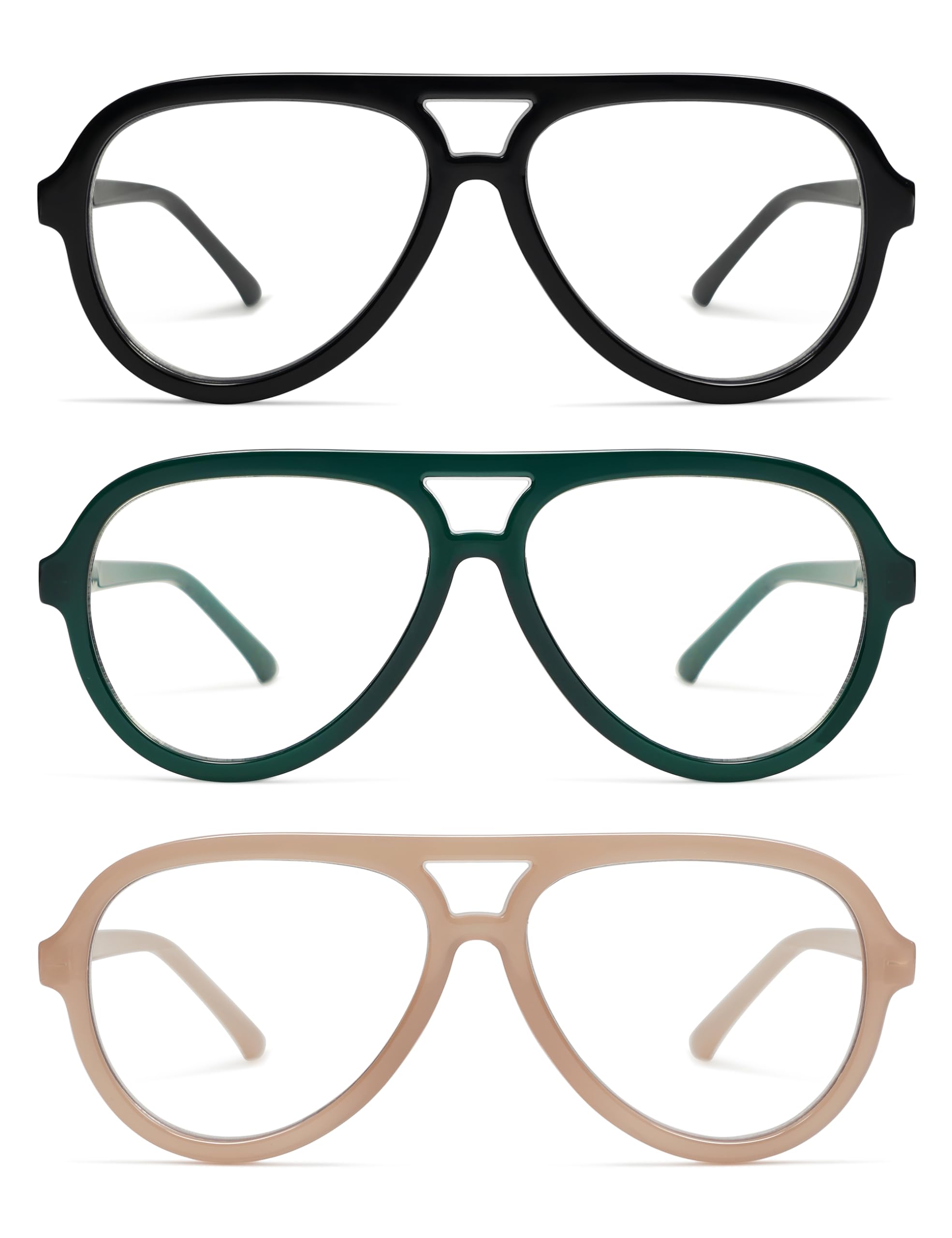 AMOMOMA 3 Pack Retro Oversized Aviator Reading Glasses for Women Men,Classic Large Reader Blue Light Computer Frame AM6111