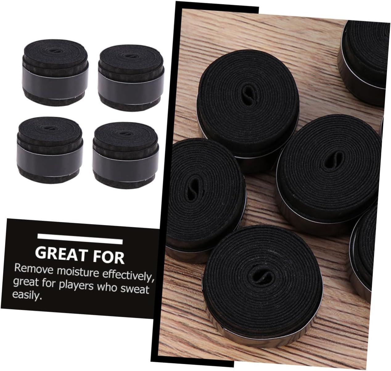 12pcs Black Absorbent Tennis Badminton Overgrip Bands Sweat-Resistant Racket Grip Tape for Squash Pickleball Baseball with Slip-Resistant Design
