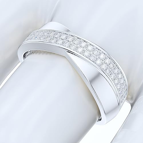 Miniatura 5 de Sterling Silver 6.5mm Wide X CrissCorss Two Rows Simulated Round Brilliant Cut Diamond or Genuine Moissanite Wedding Ring
