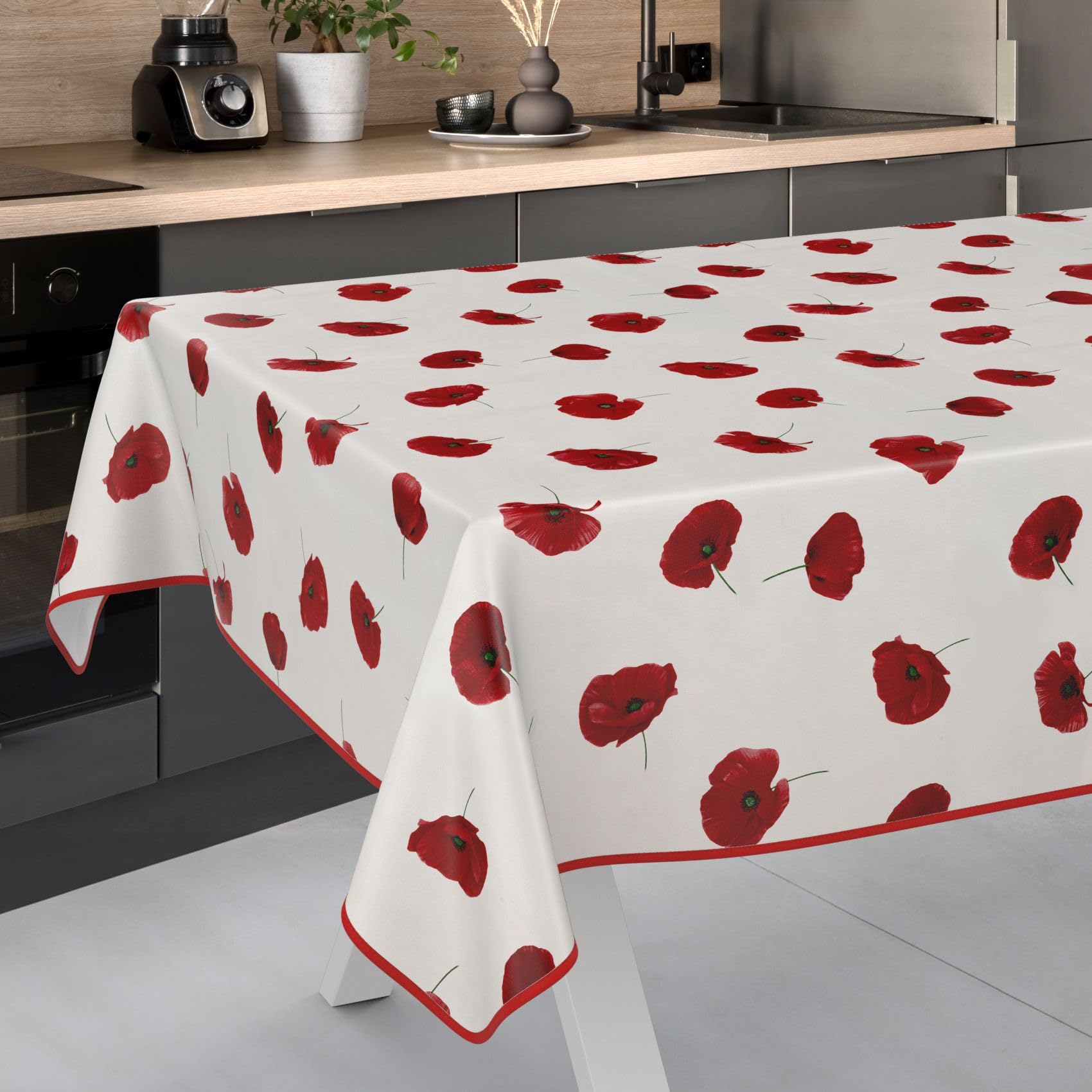 Tovaglia in tela cerata, 100% PVC, con base in cotone, motivo farfalle, colore: grigio, bianco e nero (140_x_100_cm