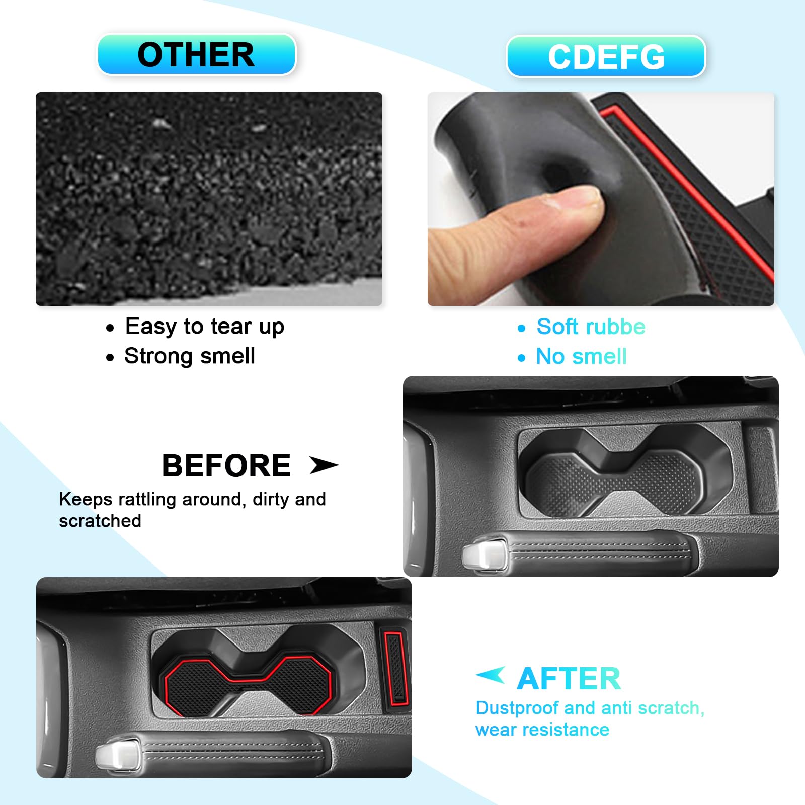 CDEFG Compatibile con VW T Cross 2018-2023 2024 2025, Tappetino Antiscivolo Antipolvere Antigraffio Tappetini in Gomma Portabicchieri Auto T Cross 2024 Accessori (rosso)