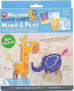Micador Early Start Make & Play 2-Piece Set, Zoo - Pop-Out Cardboard + Stickers - Educational + Fine Motor Skills, Imaginative Play, Problem Solving - Ages 3+