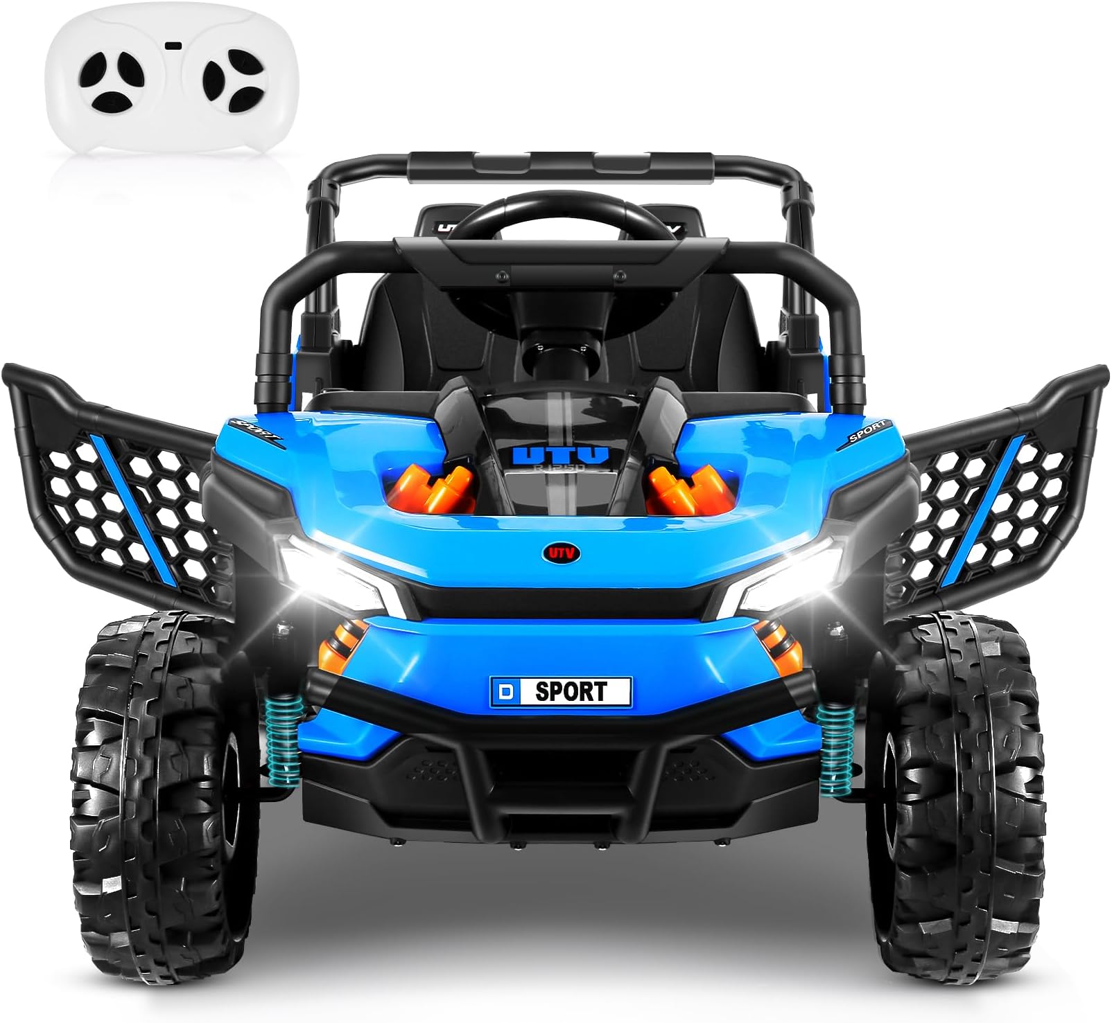 Hikole 12V Ride on Toys 2 Seater, Kids Electric Car Vehicles with Parent Remote, Toy Storage, Two Seater, Sping Suspension, LED Headlight,Blue